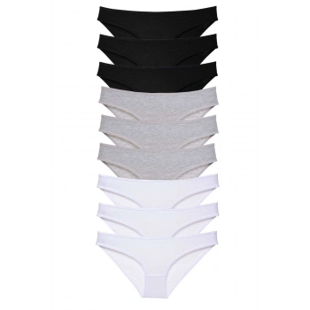 9 adet Süper Eko Set Likralı Kadın Slip Külot Siyah Gri Beyaz