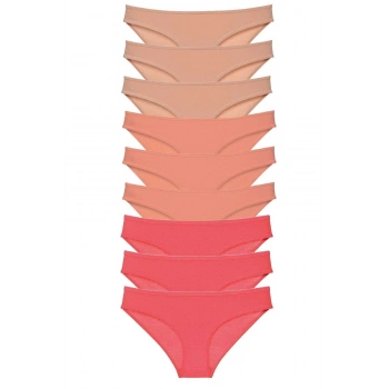 9 adet Süper Eko Set Likralı Kadın Slip Külot Ten Pudra Fuşya