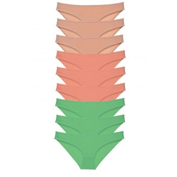 9 adet Süper Eko Set Likralı Kadın Slip Külot Ten Pudra Yeşil