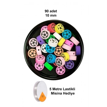 90 Adet 10 mm Polimer Kil Fimo Boncuk Takı Bileklik + 5 Metre Lastikli Misina Hediye - Renkli Çiçek
