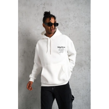 98 Baskılı Kapşonlu Sweat - Beyaz -