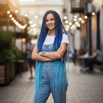 Afrika Örgüsü Ve Rasta İçin Sentetik Ombreli Saç - Koyu Mavi / Açık Mavi