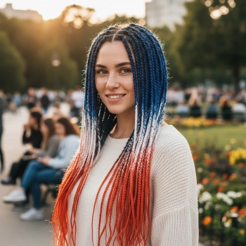 Afrika Örgüsü Ve Rasta İçin Sentetik Ombreli Saç - Mavi / Beyaz / Turuncu