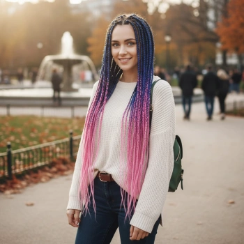 Afrika Örgüsü Ve Rasta İçin Sentetik Ombreli Saç - Mavi / Lila / Pembe