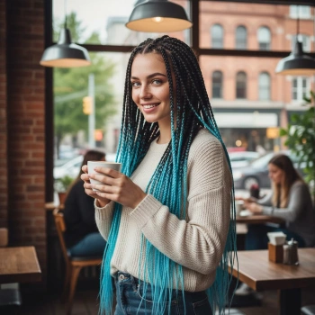Afrika Örgüsü Ve Rasta İçin Sentetik Ombreli Saç - Siyah / Açık Mavi