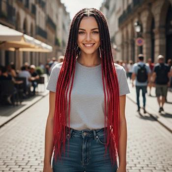 Afrika Örgüsü Ve Rasta İçin Sentetik Ombreli Saç - Siyah / Kırmızı