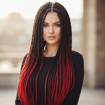 Afrika Örgüsü Ve Rasta İçin Sentetik Ombreli Saç - Siyah / Koyu Kızıl / Açık Kızıl