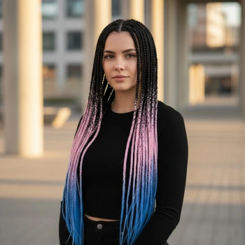 Afrika Örgüsü Ve Rasta İçin Sentetik Ombreli Saç - Siyah / Pembe / Mavi