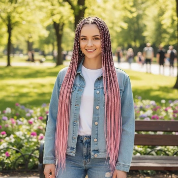 Afrika Örgüsü Ve Rasta İçin Sentetik Ombreli Saç - Siyah / Pudra Pembe