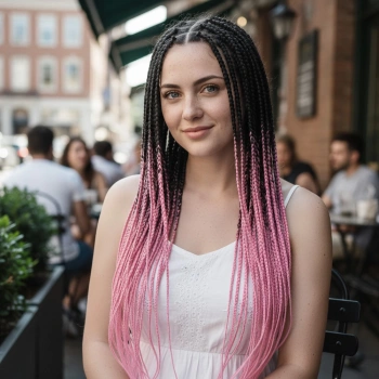 Afrika Örgüsü Ve Rasta İçin Sentetik Ombreli Saç - Siyah / Şeker Pembe