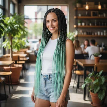 Afrika Örgüsü Ve Rasta İçin Sentetik Ombreli Saç - Siyah / Su Yeşili