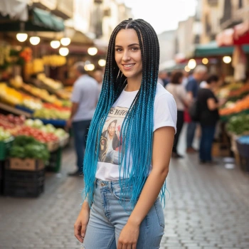 Afrika Örgüsü Ve Rasta İçin Sentetik Ombreli Saç - Siyah / Turkuaz Mavi