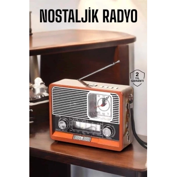 Ahşap Görünümlü Retro Bluetooth Radyo Usb,aux Ve Sd Kart Girişli