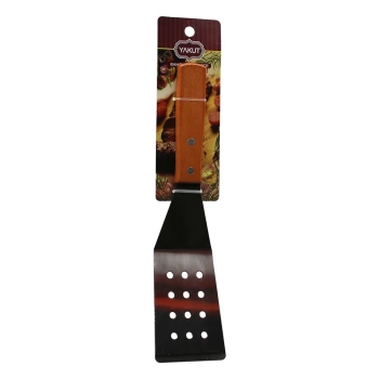 AHŞAP SAPLI EĞİMLİ - DELİKLİ MUTFAK SPATULA (4887)