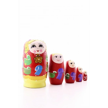 Ahşap Tombul İç İçe Matruşka Bebek Kırmızı Set 5li Büyük Boy