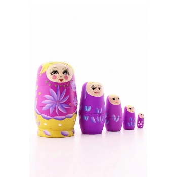 Ahşap Tombul İç İçe Matruşka Bebek Pembe Set 5li Büyük Boy