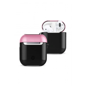 Airpods 2 (2.nesil) 3in1 Kılıf - Siyah-Pembe