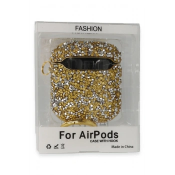 Airpods 2 (2.nesil) Mira Taşlı Kılıf - Gold