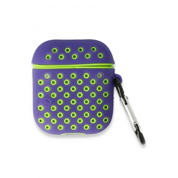 Airpods 2 (2.nesil) Spor Delikli Kılıf - Lila-Yeşil