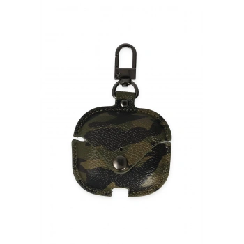 Airpods 3 (3.nesil) Çanta Kamuflaj Deri Kılıf - Haki Yeşil