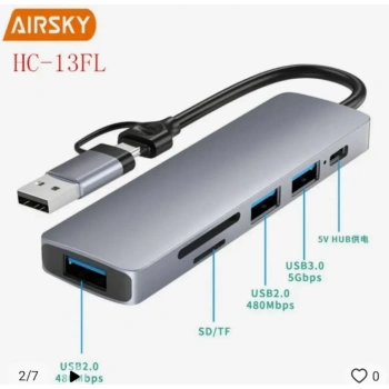 Airsky Hc13Fl 5 İn 1 Usb Type-C 2 İn 1 Çevirici