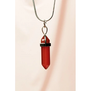 Akik Doğal Taşı Zincirli El Yapımı Tasarımlı Kolye Uç: 3,5 cm Zincir: 20 cm Kutulu