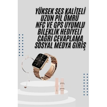 Akıllı Saat 3 Kordonlu Ve Aksesuarlı Bayanlar Için Şık Rose Renk