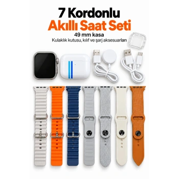 Akıllı Saat Bluetooth Aramalı Ve 7 Kordonlu Set