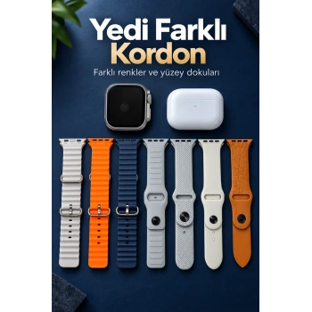 Akıllı Saat Bluetooth Aramalı Ve 7 Kordonlu Set