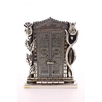 Allah Muhammed Yazılı Gül Kabe Kapısı Gümüş Biblo 25 cm-023