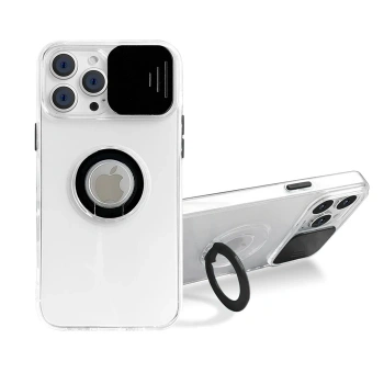 Ally İphone 12 Pro Max Kılıf Sürgülü Kamera Lens Korumalı Yüzük Standlı Silikon Kılıf