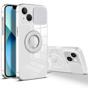 Ally İphone 13 Mini 5.4inç Kılıf Sürgülü Kamera Lens Korumalı Yüzük Standlı Silikon Kılıf
