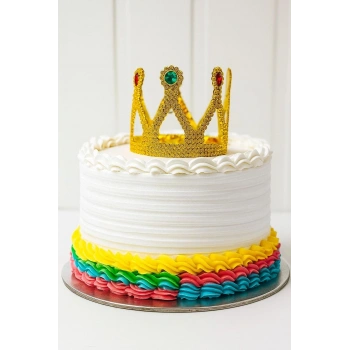 Altın Işıltılı Pasta Tacı Pasta Üstü Taç Plastik Malzeme 8x8 cm