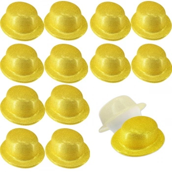 Altın Renk Simli Melon Yuvarlak Parti Şapkası 12 Adet