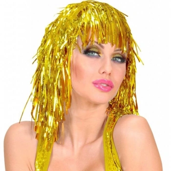 Altın Sarısı Işıltılı Metalize Parti Peruğu