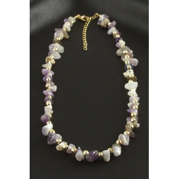 Amatist Kırık Doğaltaş Kolye