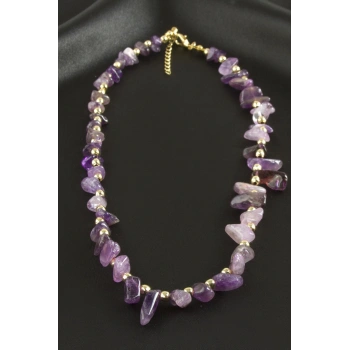 Amatist Kırık Doğaltaş Kolye