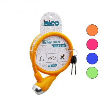 ANAHTARLI METAL UÇLU PLASTİK KAFA BİSİKLET KİLİT ÇELİK TEL RENKLİ KILIF 12MMX80CM (4887)