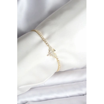 Anka Kuşu Model Zirkon Taşlı Gold Renk Pirinç Su Yolu Kadın Bileklik - TJ-BB8098