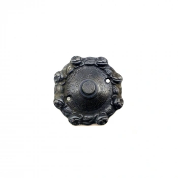 Antika Tarz Dekoratif Pirinç Güllü Kapı Zili - 75mm, Oksit