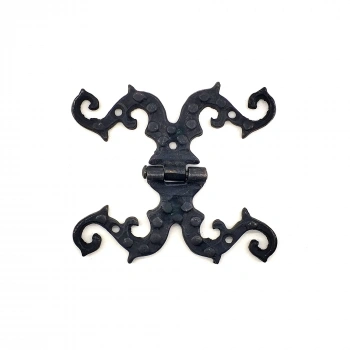 Antika Tarz Dekoratif Pirinç Süslü Menteşe - 100x90 mm, Oksit