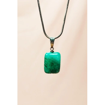 Apatit Doğal Taşı Zincirli El Yapımı Kolye Uç: 2 cm Zincir: 20 cm Kutulu