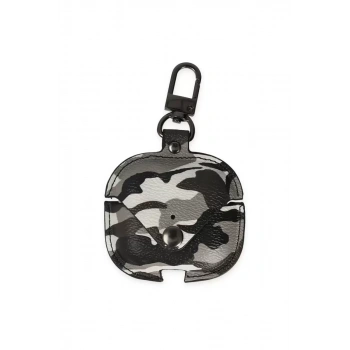 Apple Airpods 3 (3.nesil) Çanta Kamuflaj Deri Kılıf - Gri