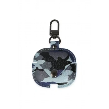 Apple Airpods 3 (3.nesil) Çanta Kamuflaj Deri Kılıf - Mavi