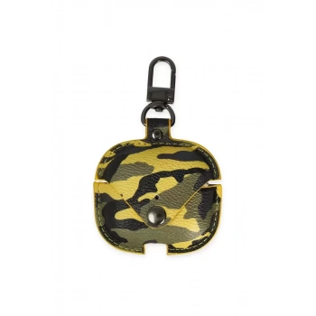 Apple Airpods 3 (3.nesil) Çanta Kamuflaj Deri Kılıf - Sarı