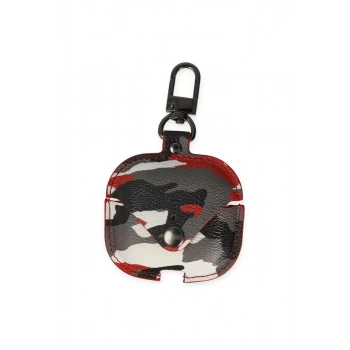 Apple Airpods Pro 2 (2.nesil) Çanta Kamuflaj Deri Kılıf - Kırmızı