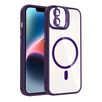 Apple iPhone 11 Remim Lensli Magsafe Standlı Kapak - Derin Mor