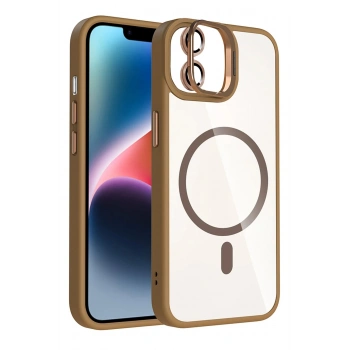 Apple iPhone 11 Remim Lensli Magsafe Standlı Kapak - Kahverengi