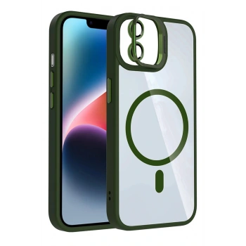 Apple iPhone 11 Remim Lensli Magsafe Standlı Kapak - Koyu Yeşil