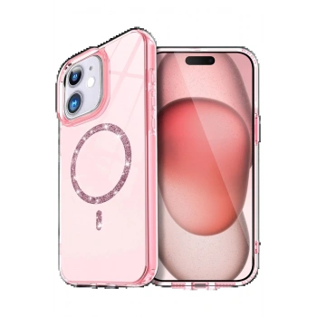 Apple iPhone 12 Live Diamond Magsafe Kapak - Pembe